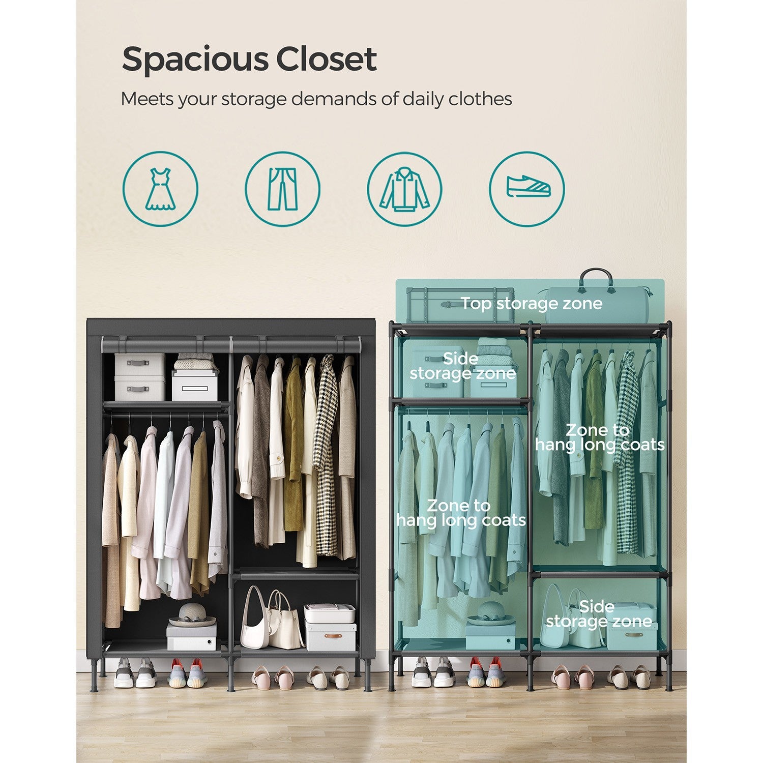 Portable Fabric Wardrobe Closet with Cover
