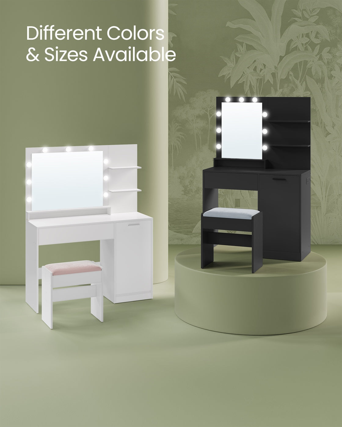 Vanity Desk with Mirror and Lights - Ink Black