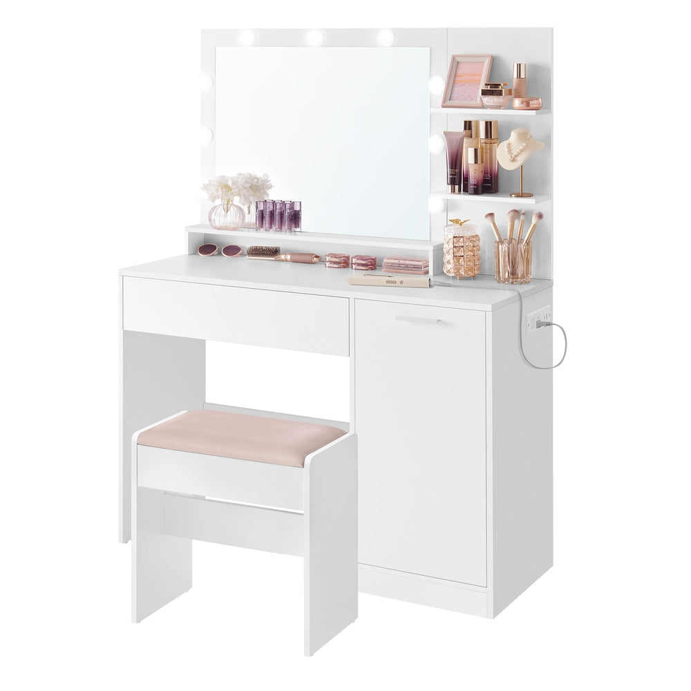 Vanity Desk with Mirror and Lights - Cloud White
