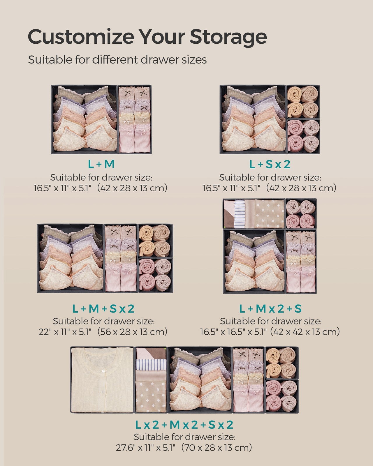 Drawer Divider Organizers - Foldable Fabric Bins - Set of 18