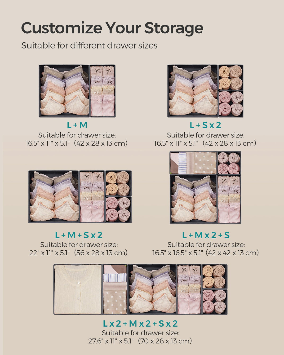 Drawer Divider Organizers - Foldable Fabric Bins - Set of 18