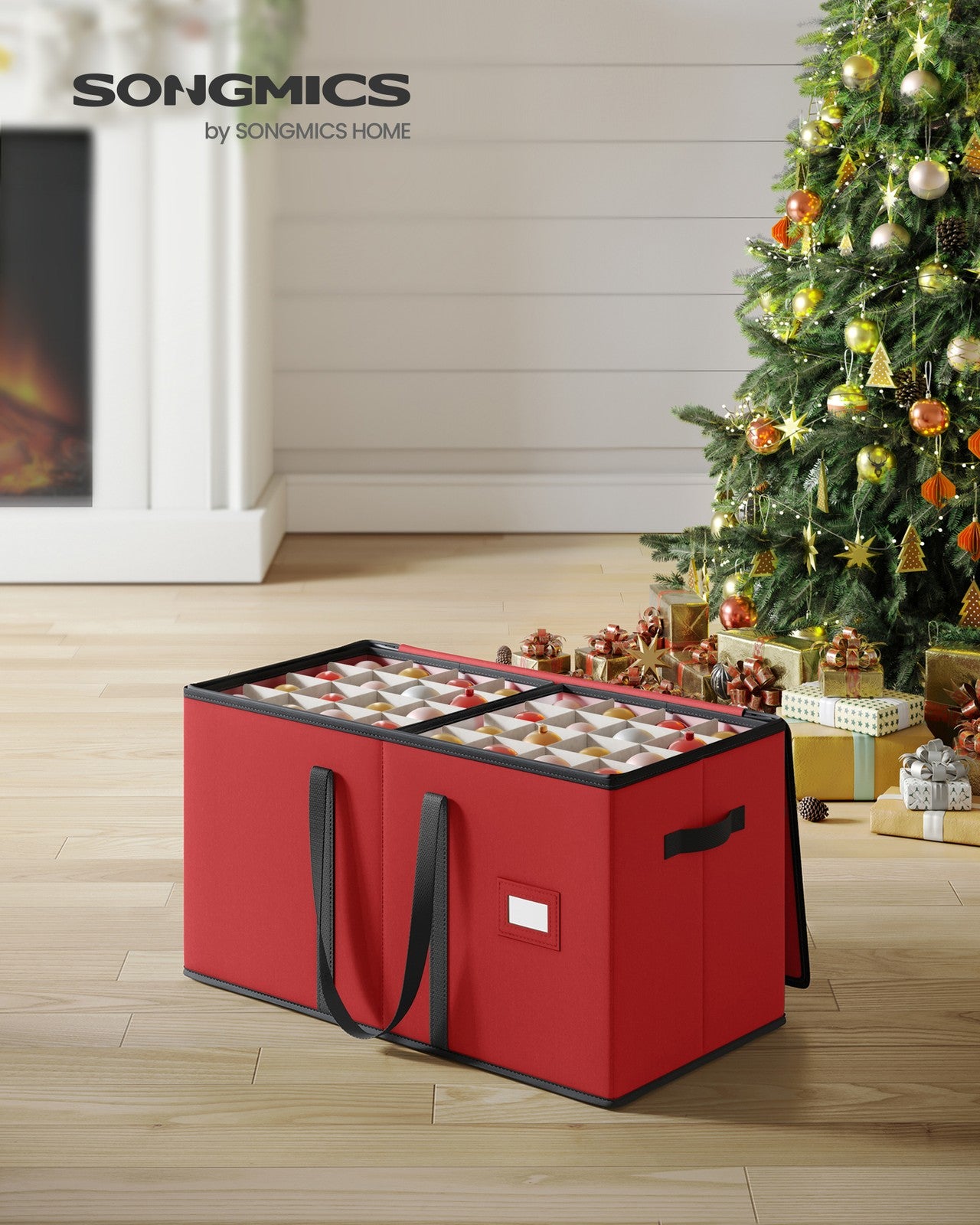 Large Christmas Ornament Storage Box with Dual Zippers - Cherry Red