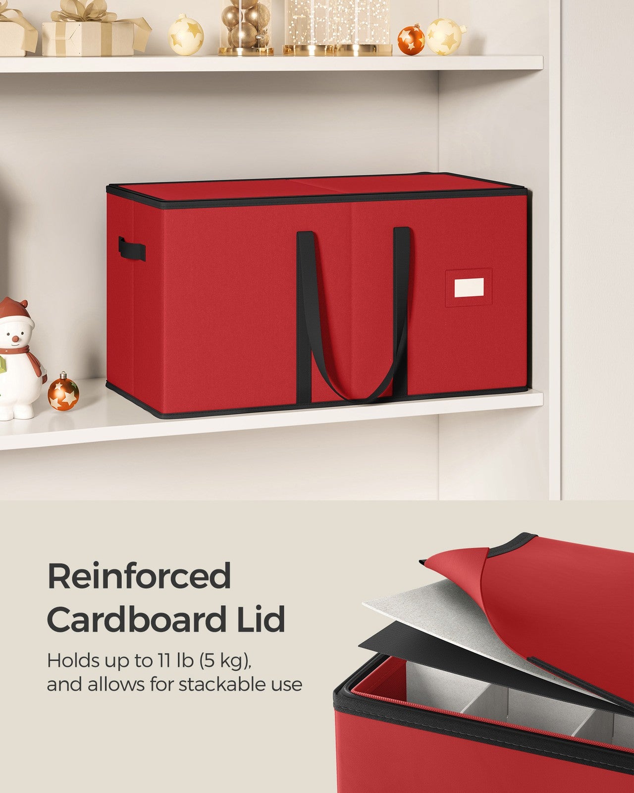 Large Christmas Ornament Storage Box with Dual Zippers - Cherry Red