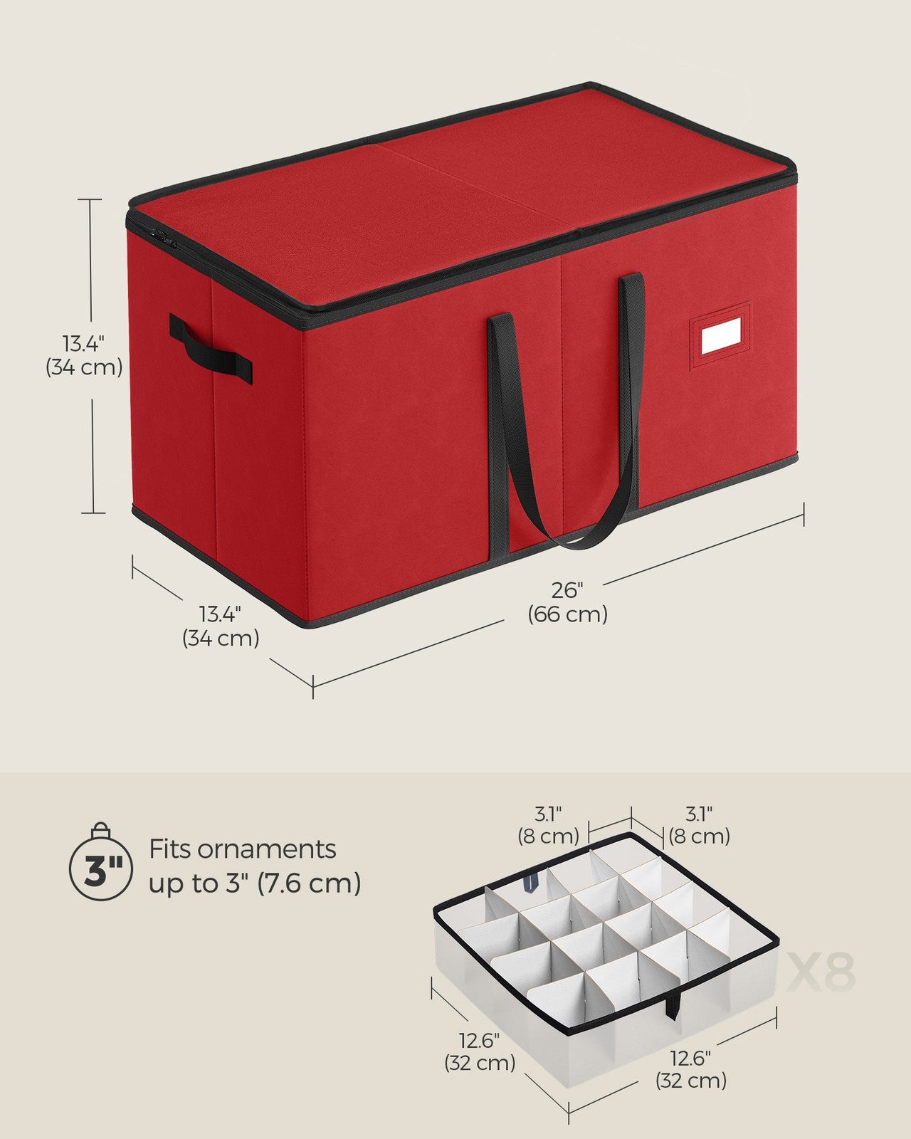 Large Christmas Ornament Storage Box with Dual Zippers - Cherry Red