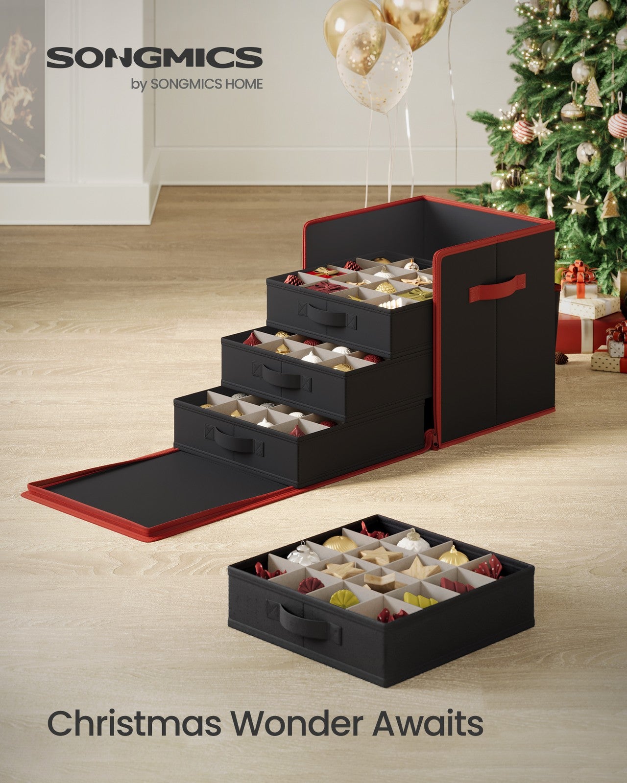 Christmas Ornament Storage Box with 64 Slots - Ink Black