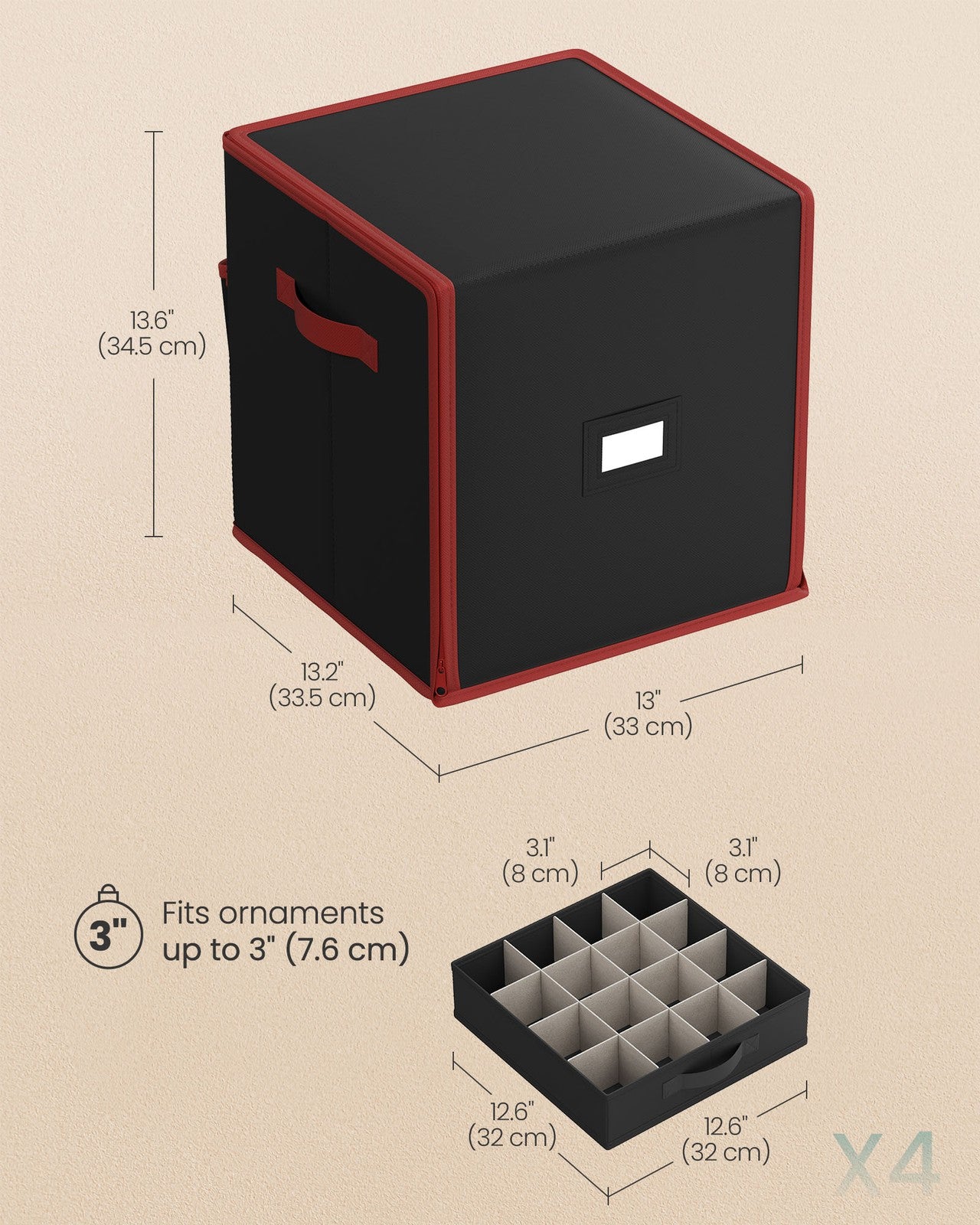 Christmas Ornament Storage Box with 64 Slots - Ink Black