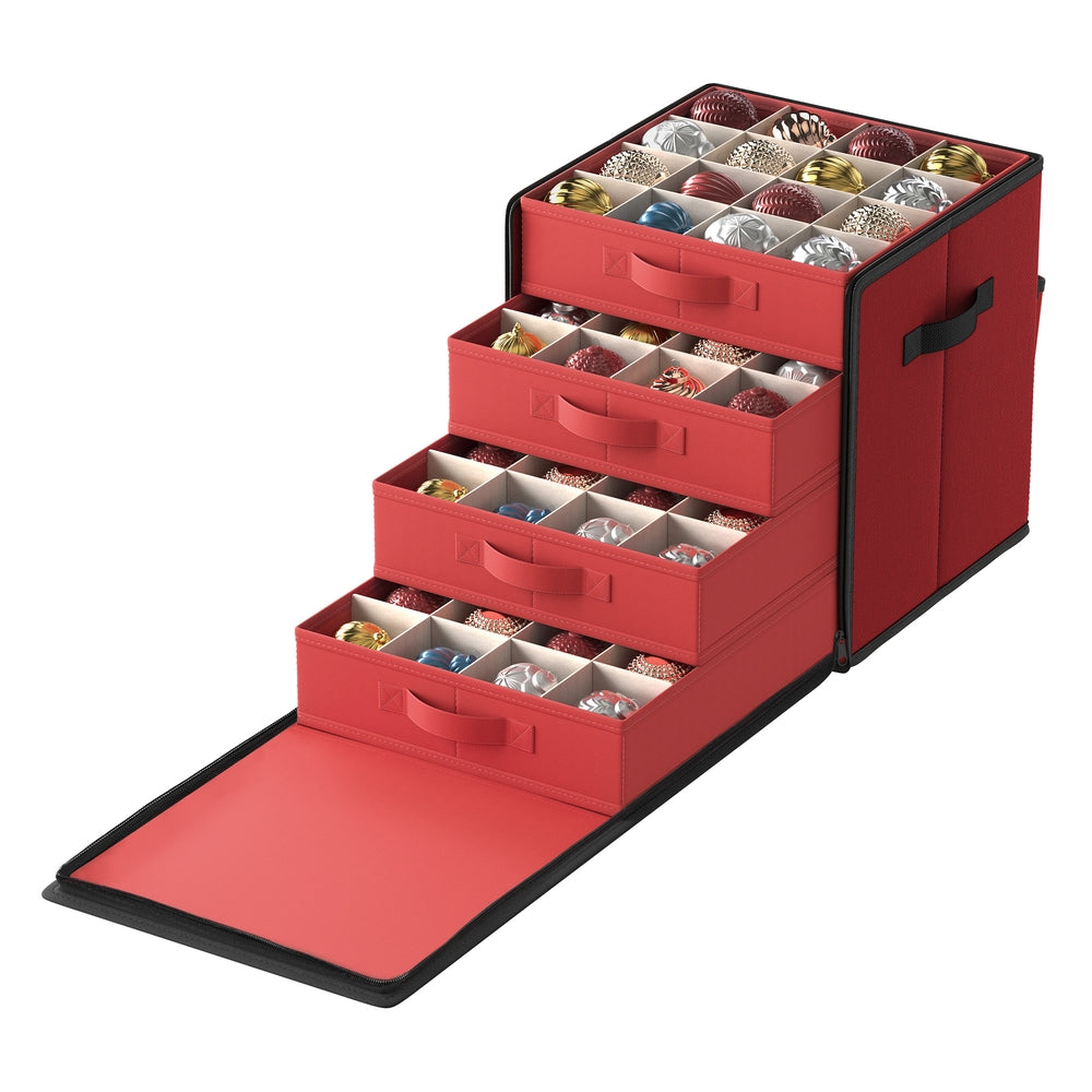 Christmas Ornament Storage Box with 64 Slots - Cherry Red