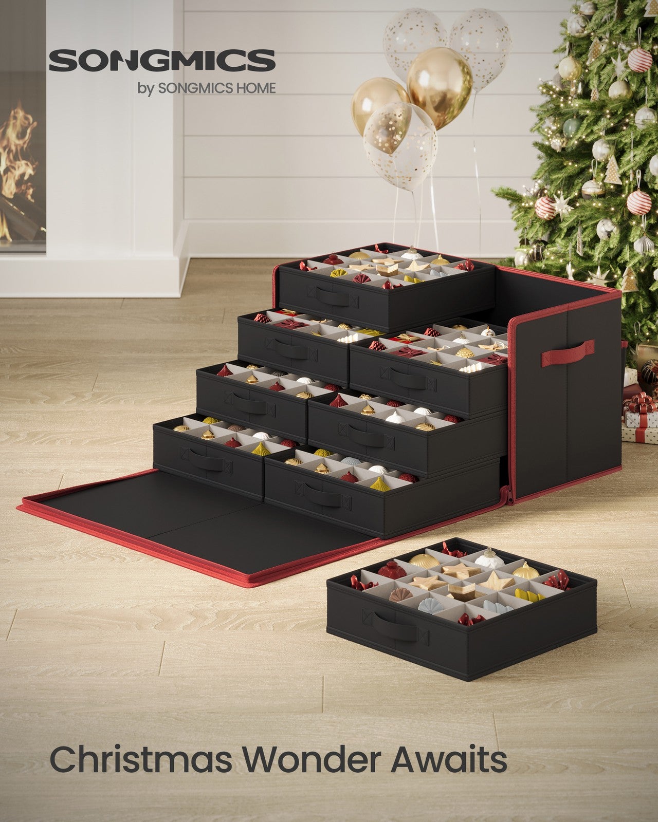 Large Christmas Ornament Storage Box with 128 Slots - Ink Black