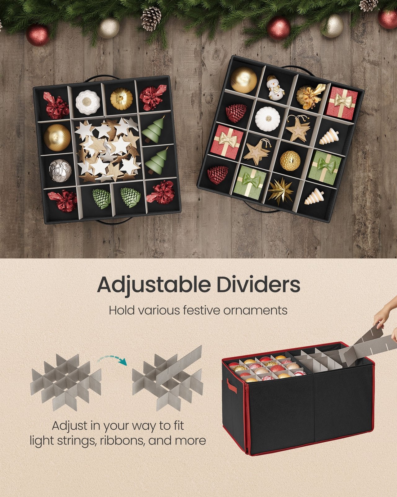 Large Christmas Ornament Storage Box with 128 Slots - Ink Black