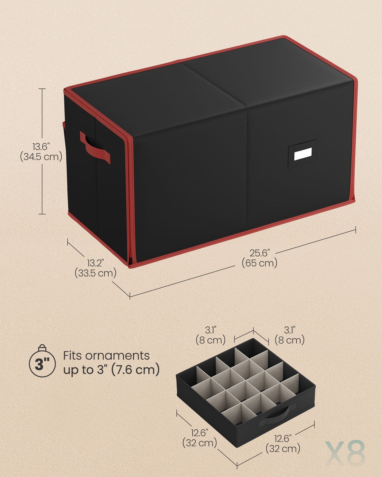 Large Christmas Ornament Storage Box with 128 Slots - Ink Black