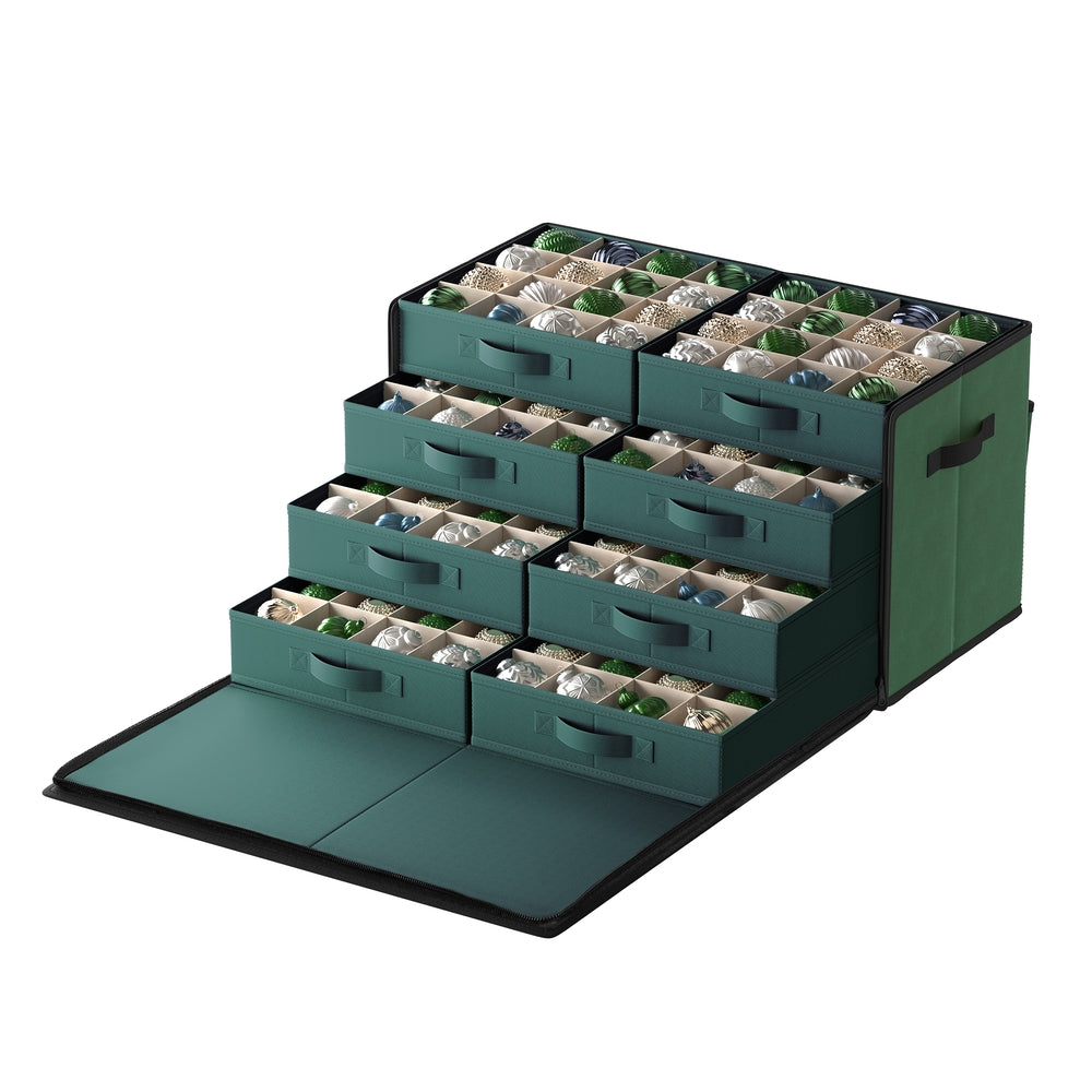 Large Christmas Ornament Storage Box with 128 Slots - Forest Green