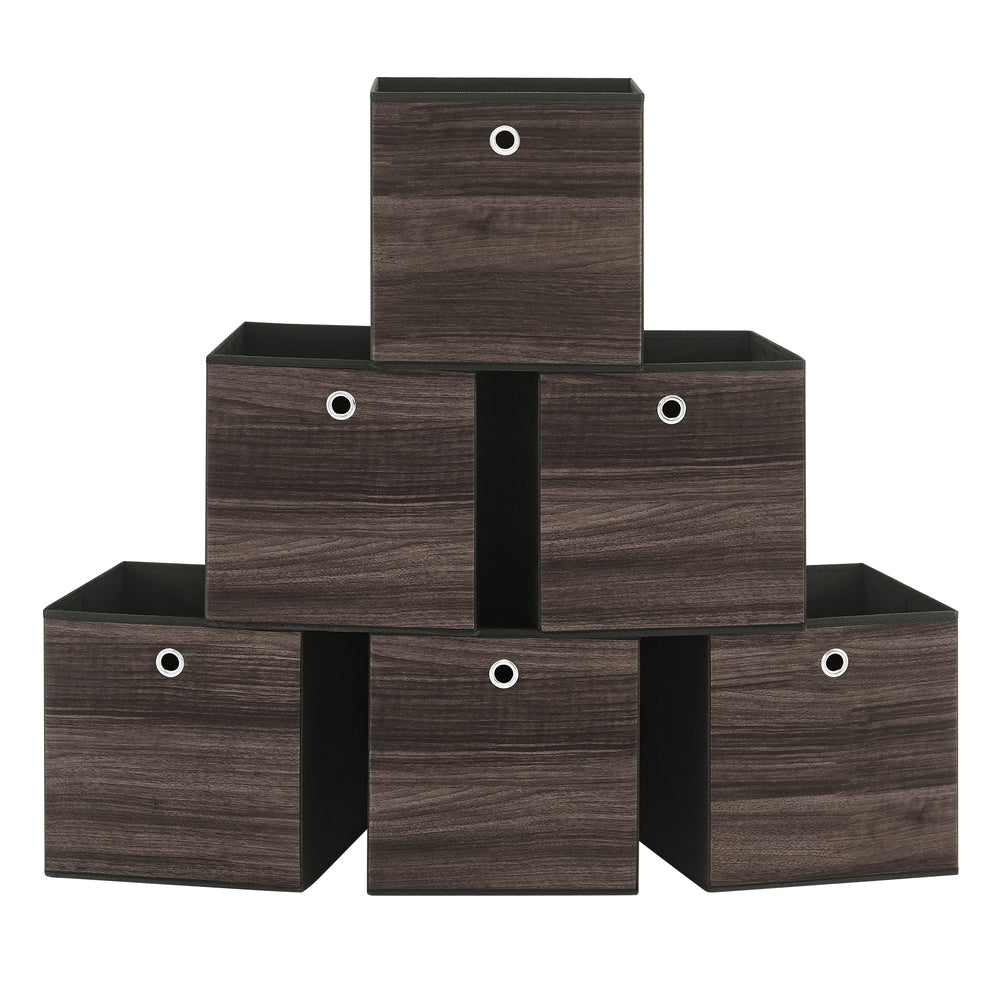 Set of 6 Storage Bins with Handles - Chestnut Brown