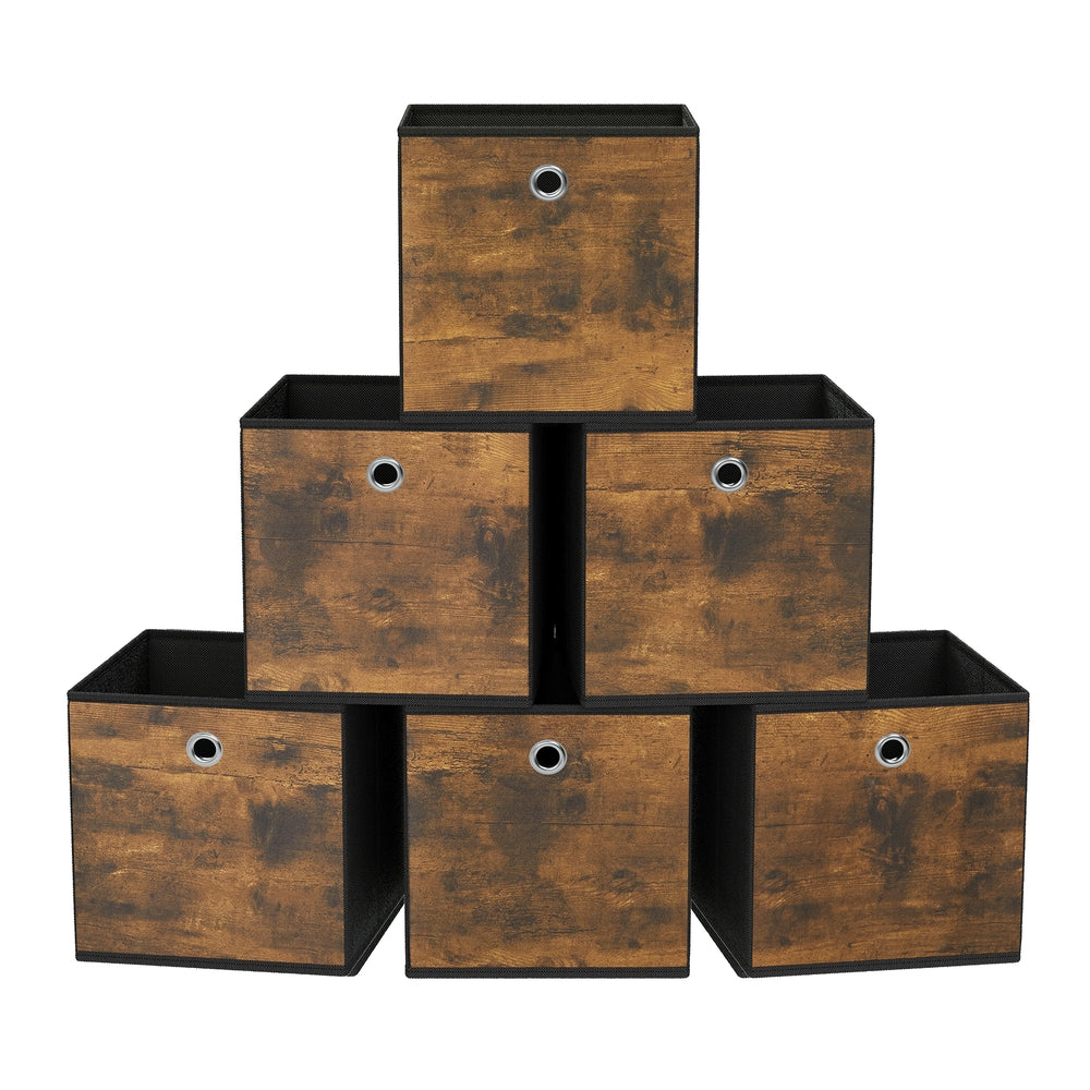 Set of 6 Storage Bins with Handles - Rustic Brown