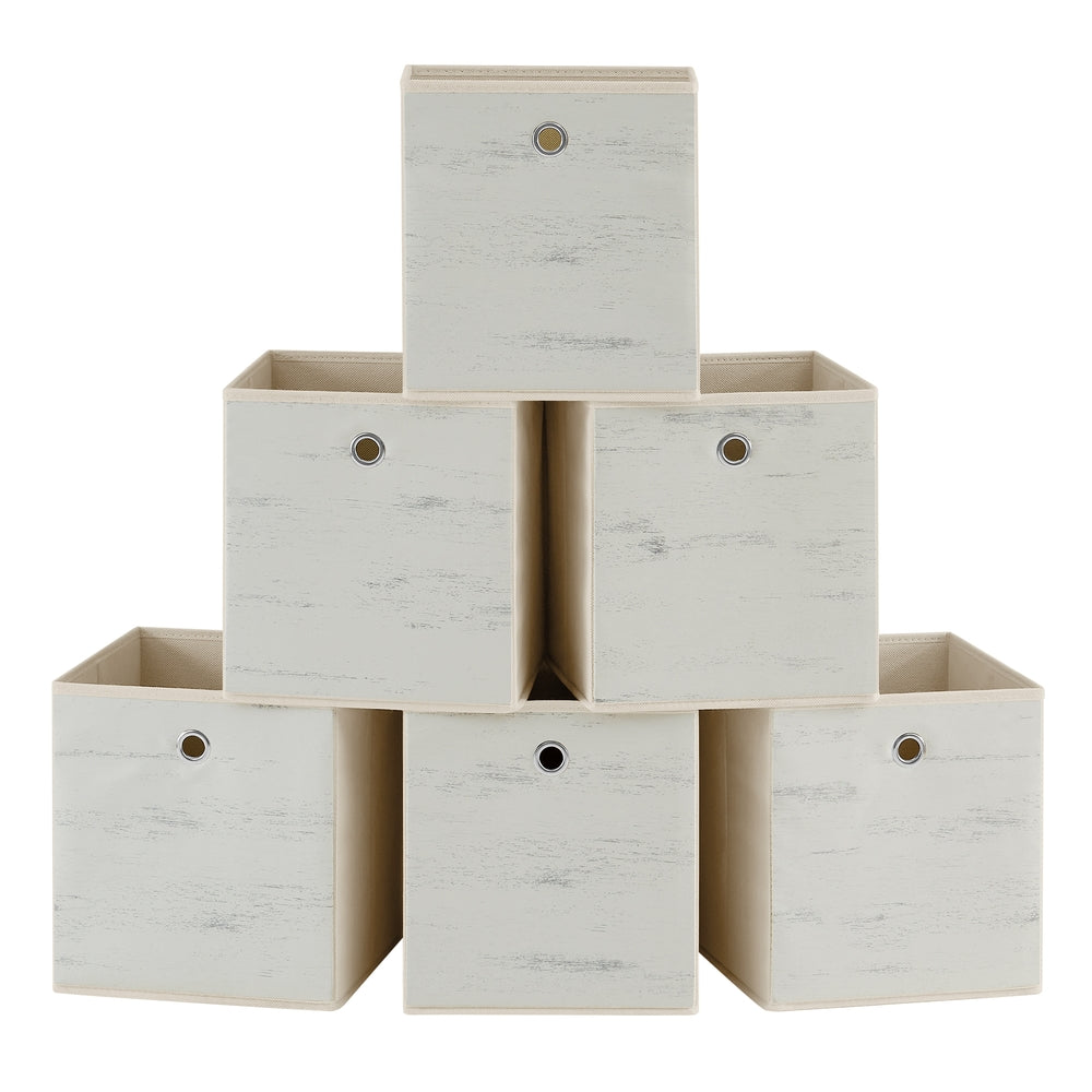 Set of 6 Storage Bins with Handles - Vintage White