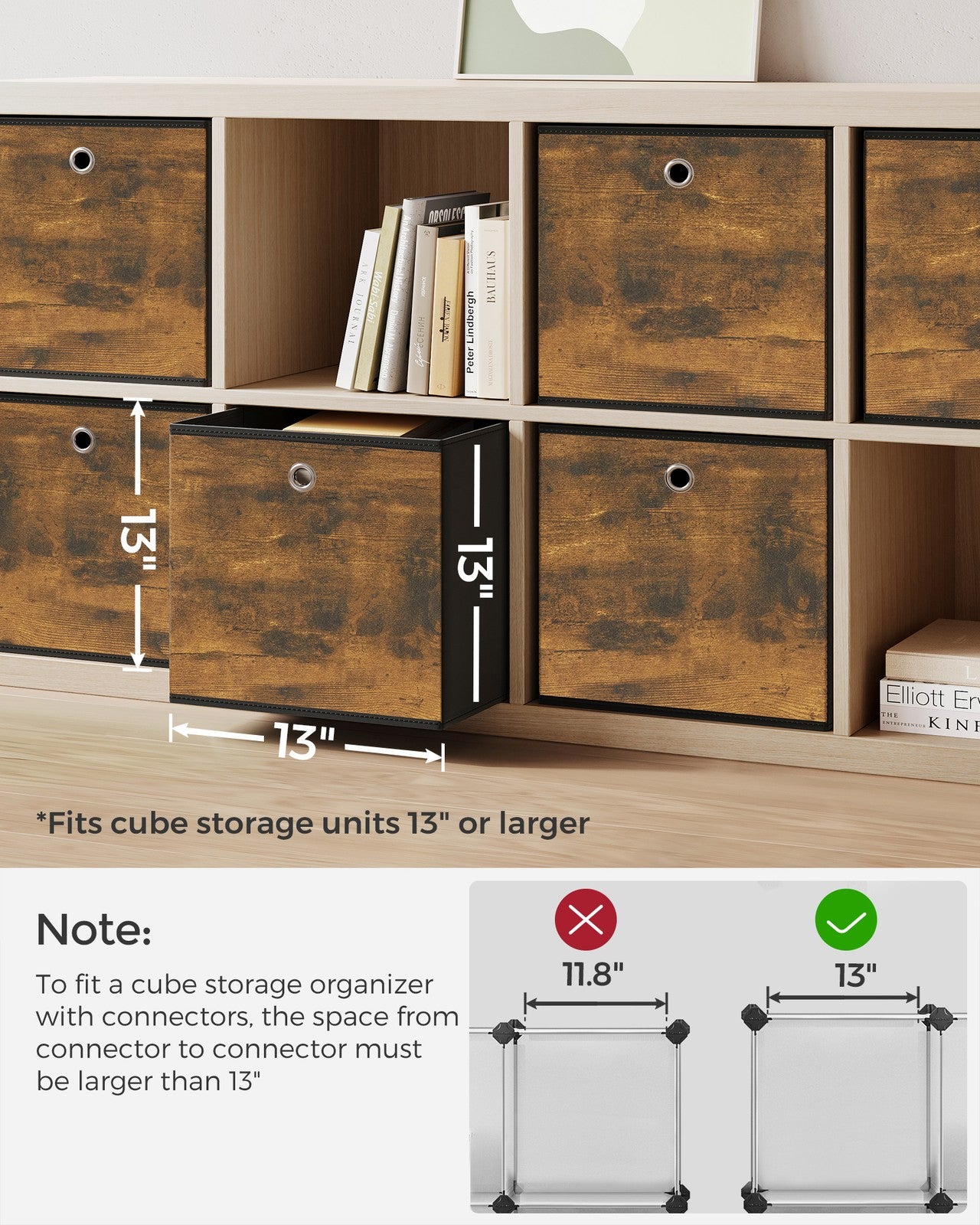 Set of 6 Storage Bins with Handles - Rustic Brown, Black