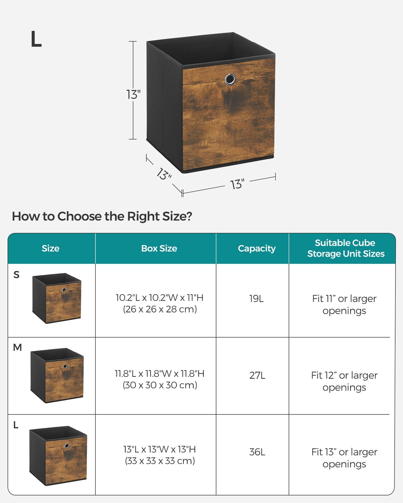 Set of 6 Storage Bins with Handles - Rustic Brown, Black