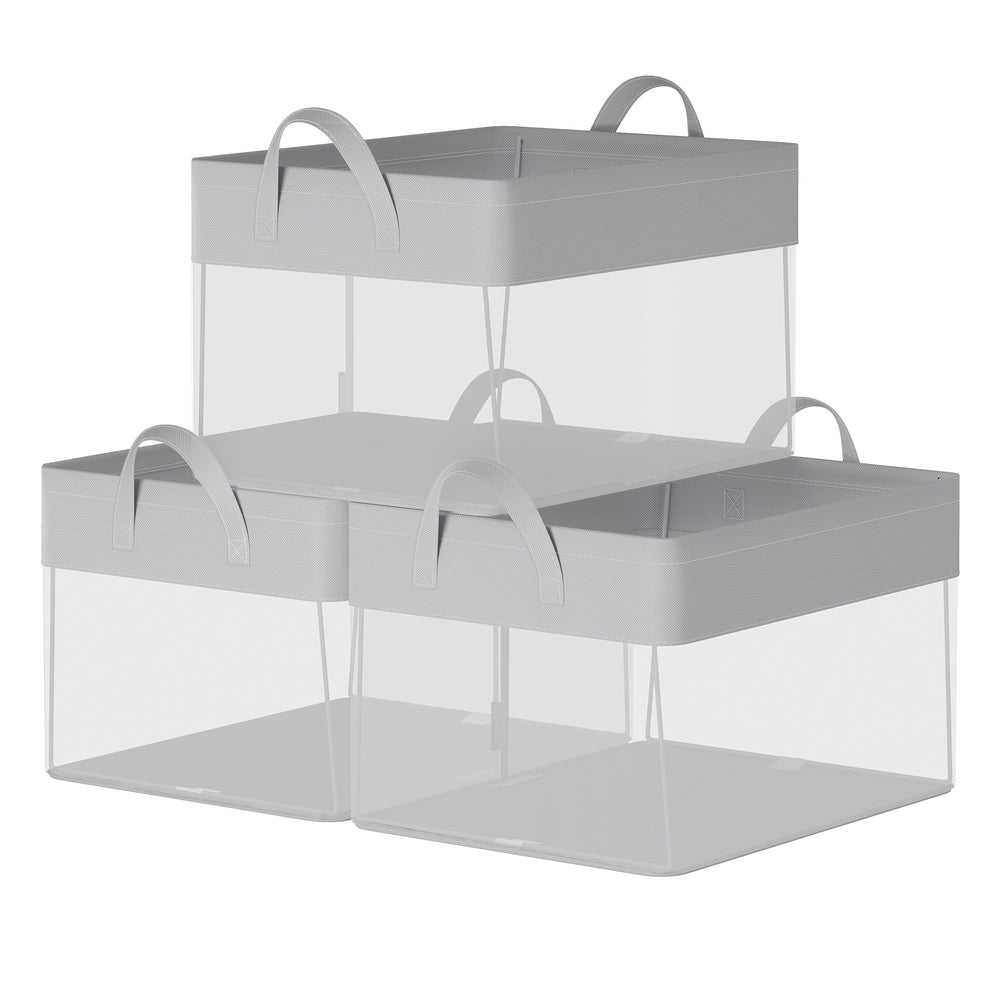 Storage Bins Set of 3 Transparent Mesh Cream White - Dove Gray