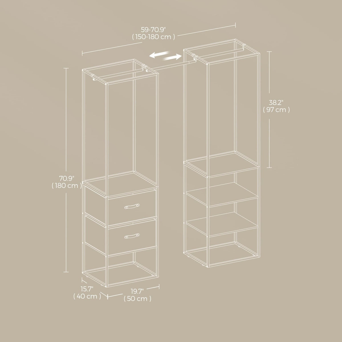 Clothes Rack - Freestanding Heavy-Duty - Extendable Hanging Rod