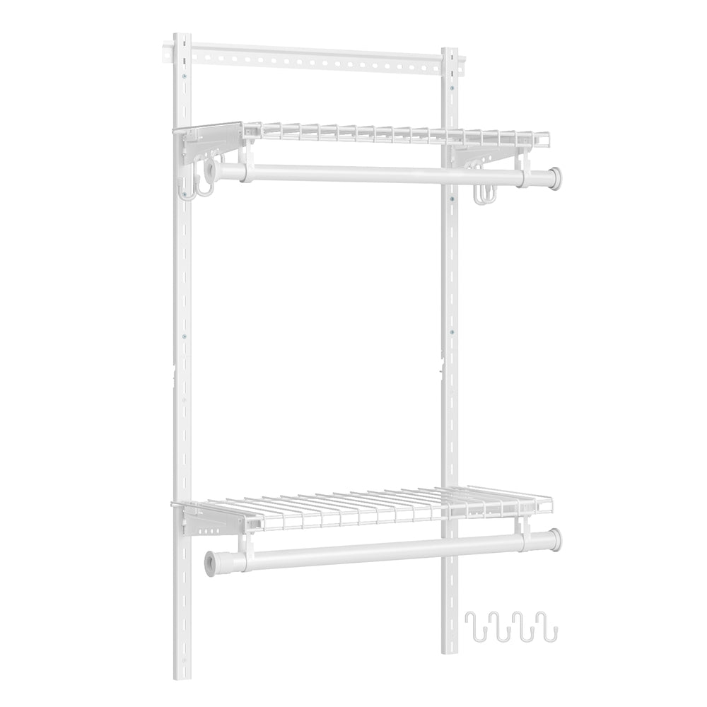 Closet System - 2-4 Ft - with 2 Hanging Rods - 2 Shelves - Cloud White - Cloud White - 1.1'D x 2'W x 4'H