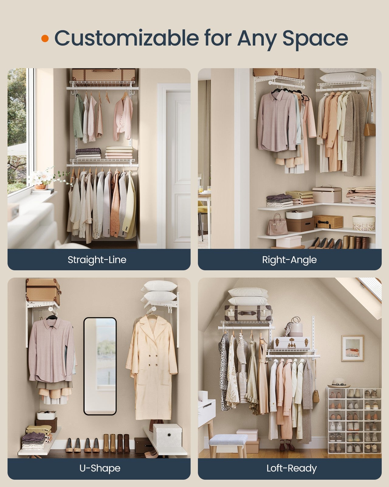 Closet System - 2-4 Ft - with 2 Hanging Rods - 2 Shelves - Cloud White - Cloud White
