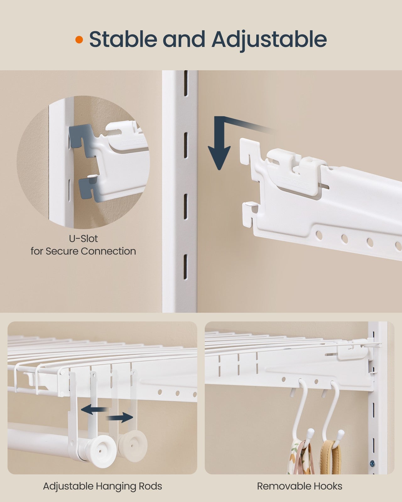 Closet System - 2-4 Ft - with 2 Hanging Rods - 2 Shelves - Cloud White - Cloud White