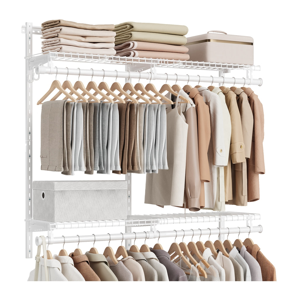 Closet System - 2-4 Ft - with 2 Hanging Rods - 2 Shelves - Cloud White - Cloud White - 1.1'D x 4'-6'W x 4'H (32.6 x (122-183 cm