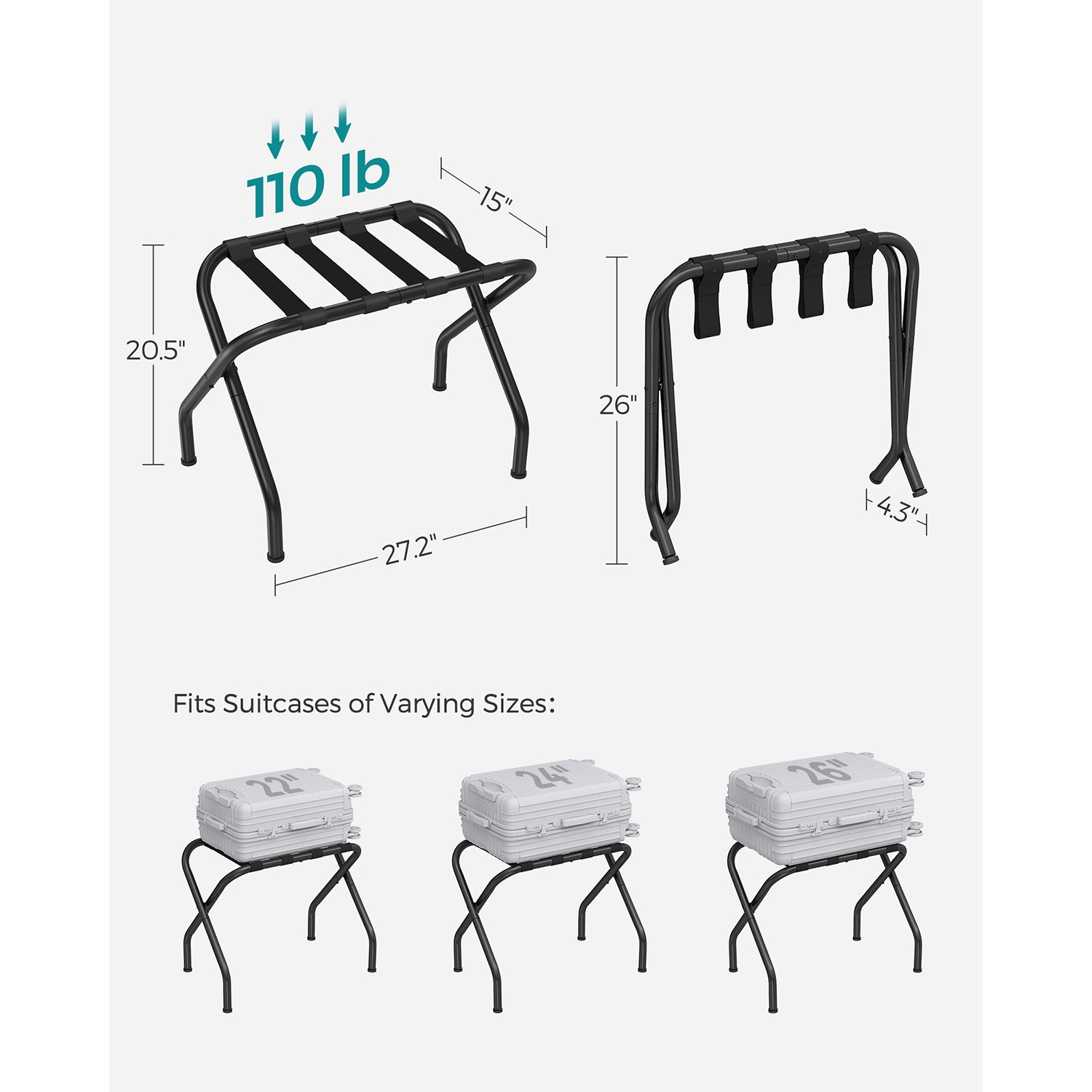 Set of 2 Luggage Rack for Guest Room - Black