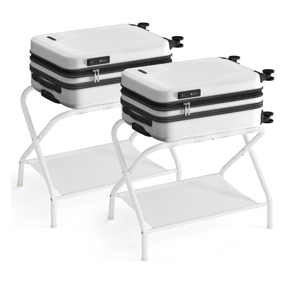 Luggage Racks Set of 2 - White With Shelf