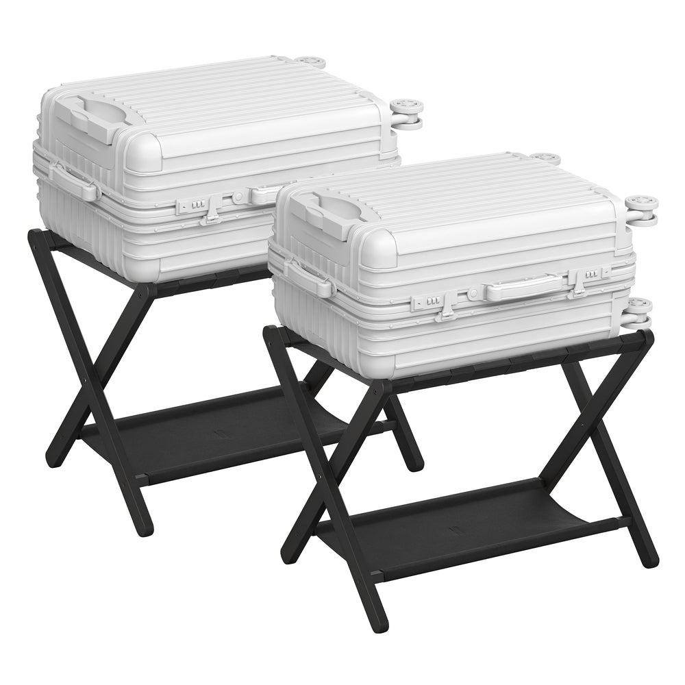 Folding Suitcase Stand with Storage Shelf - Ink Black