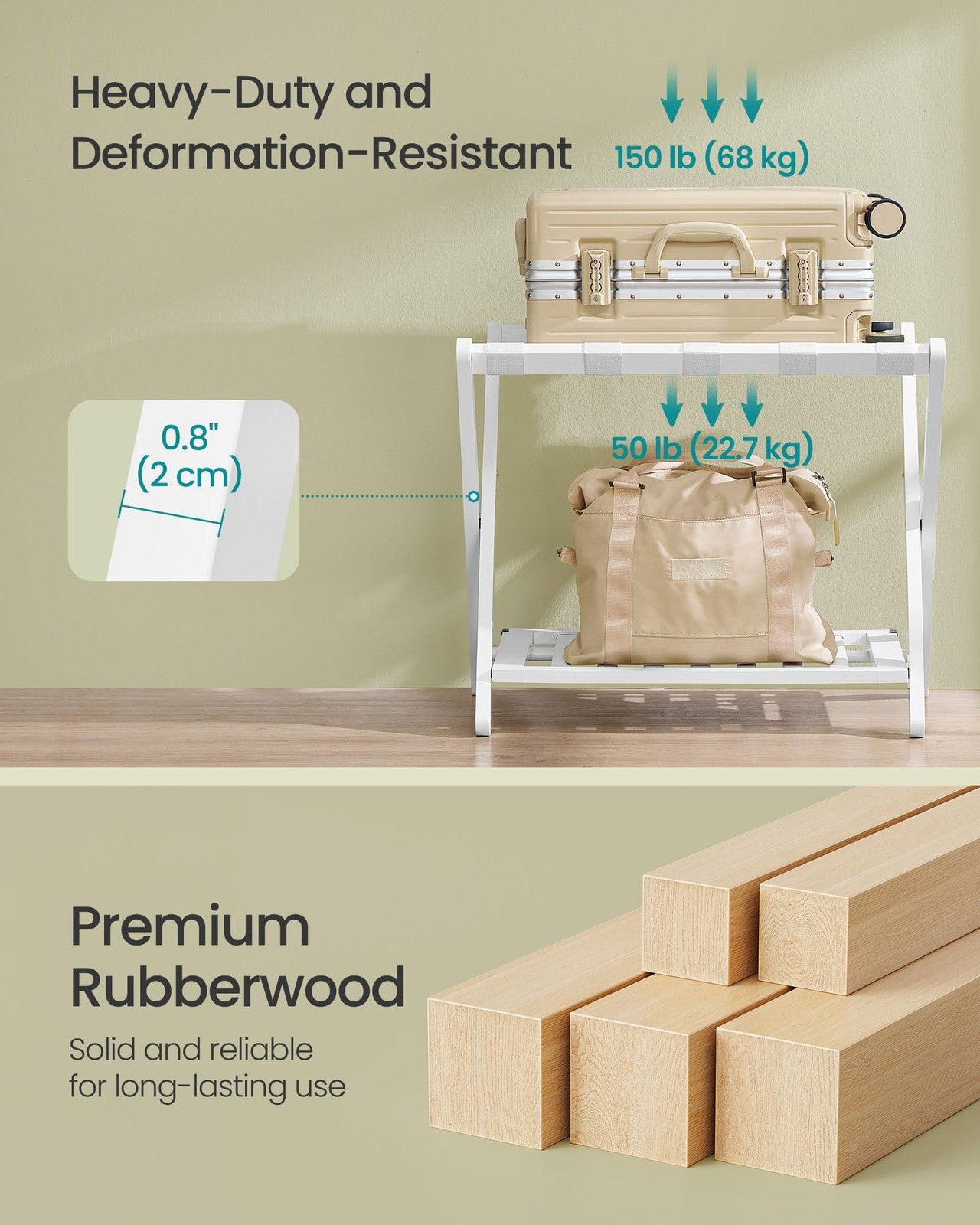 Solid Wood Luggage Racks - Set of 2 - No Assembly Required - Foldable Suitcase Stand - Luggage Holder