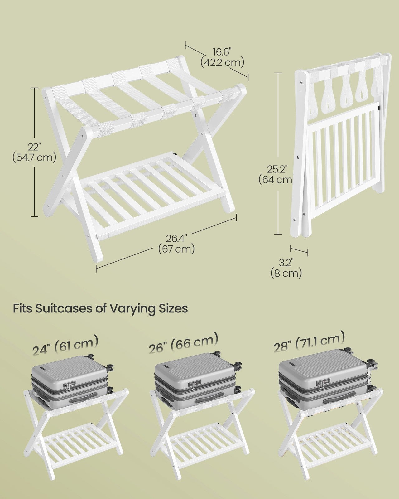 Solid Wood Luggage Racks - Set of 2 - No Assembly Required - Foldable Suitcase Stand - Luggage Holder