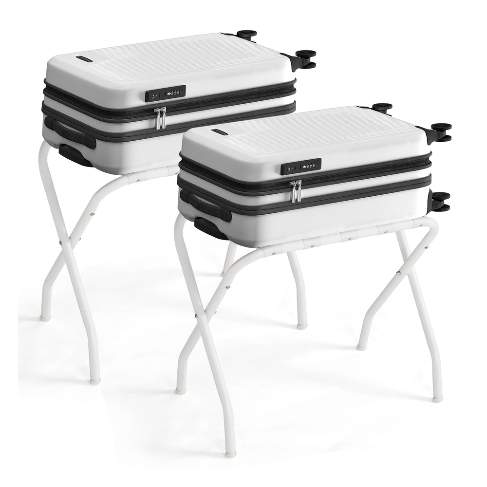 Pack of 2 Black Metal Folding Luggage Rack - White