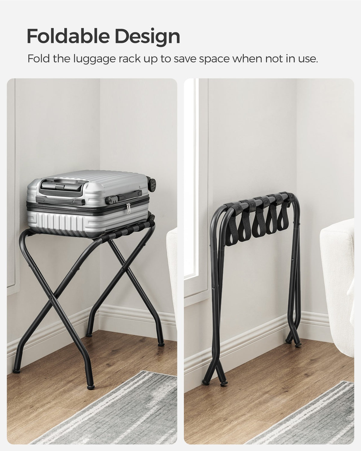Pack of 2 Black Metal Folding Luggage Rack - Black