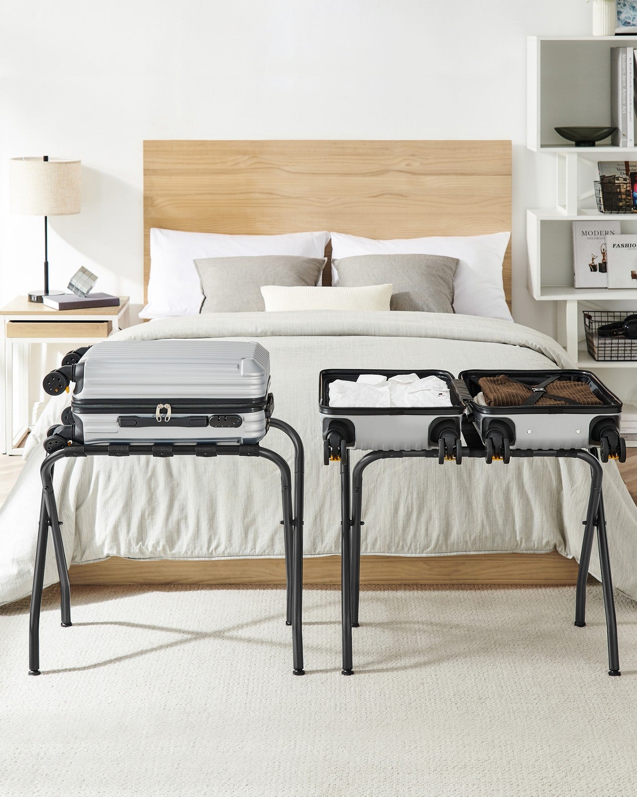 Pack of 2 Black Metal Folding Luggage Rack - Black