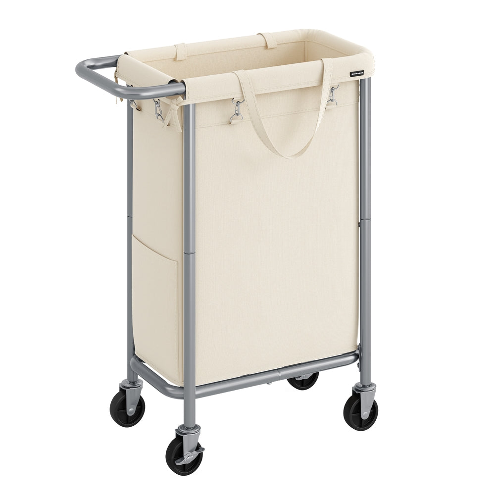 37-Gallon 2-Section Laundry Basket - Rolling Wheels - Removable Liner - Cream White