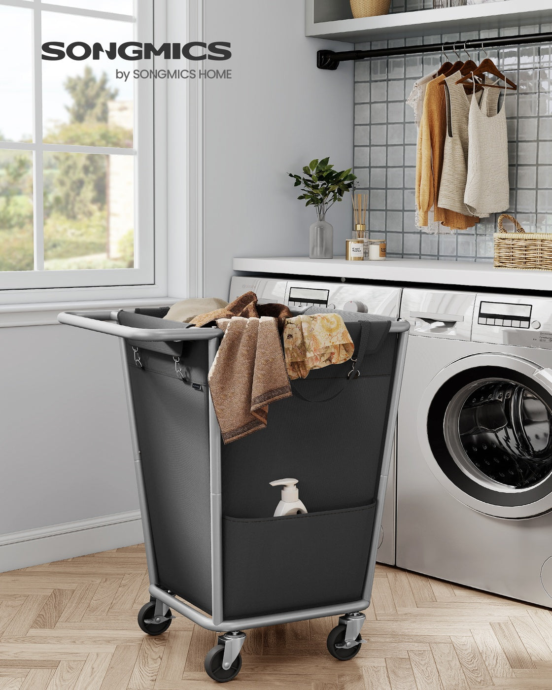 34.3 Gallons Rolling Laundry Hamper with Removable Bag Ink Black - Ink Black
