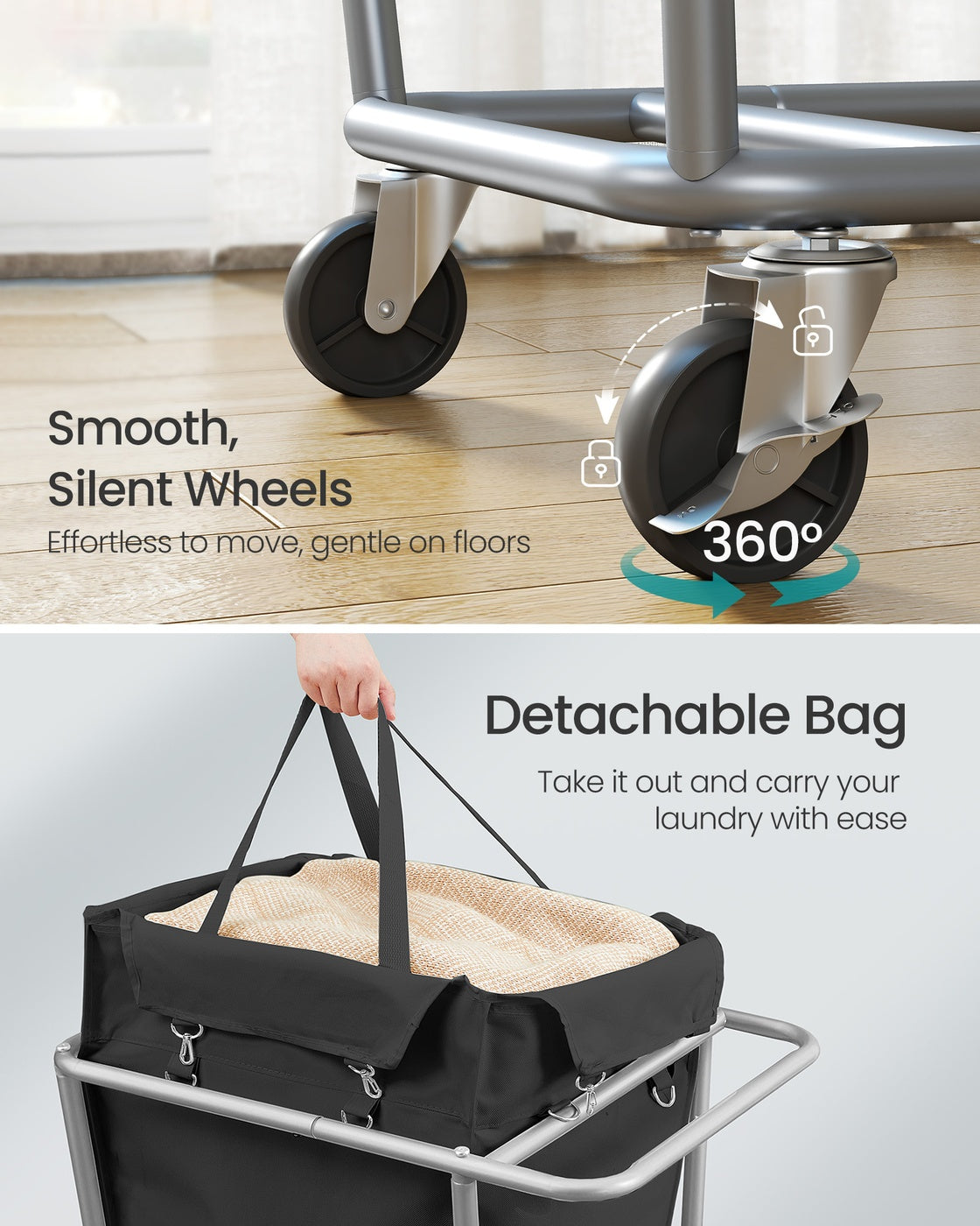 34.3 Gallons Rolling Laundry Hamper with Removable Bag Ink Black - Ink Black