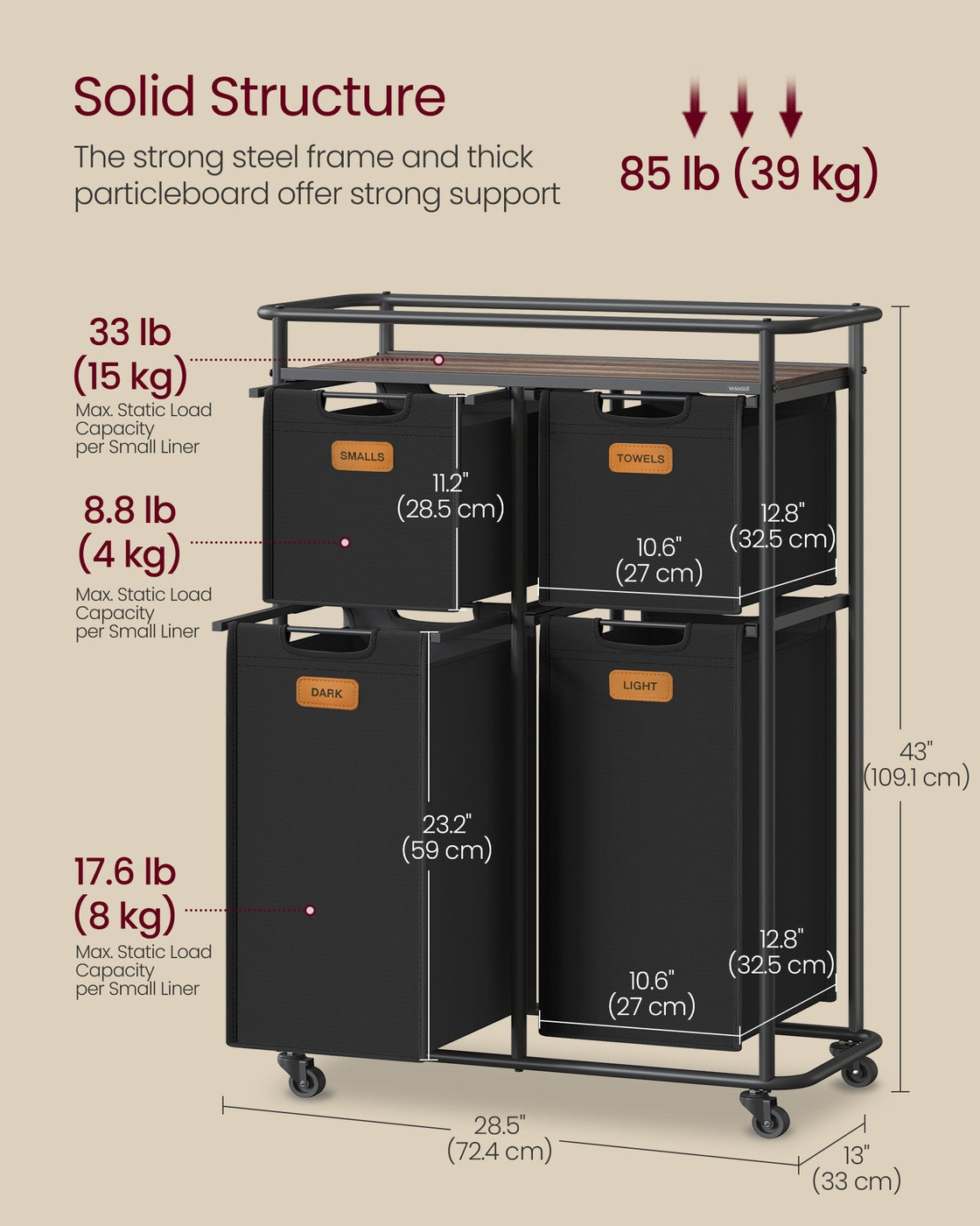 Laundry Basket with Wheels - 39.6 Gal. (150 L)
