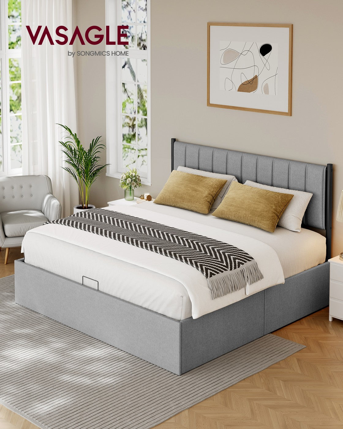 Lift Up Storage Bed Frame King Size - Dove Gray