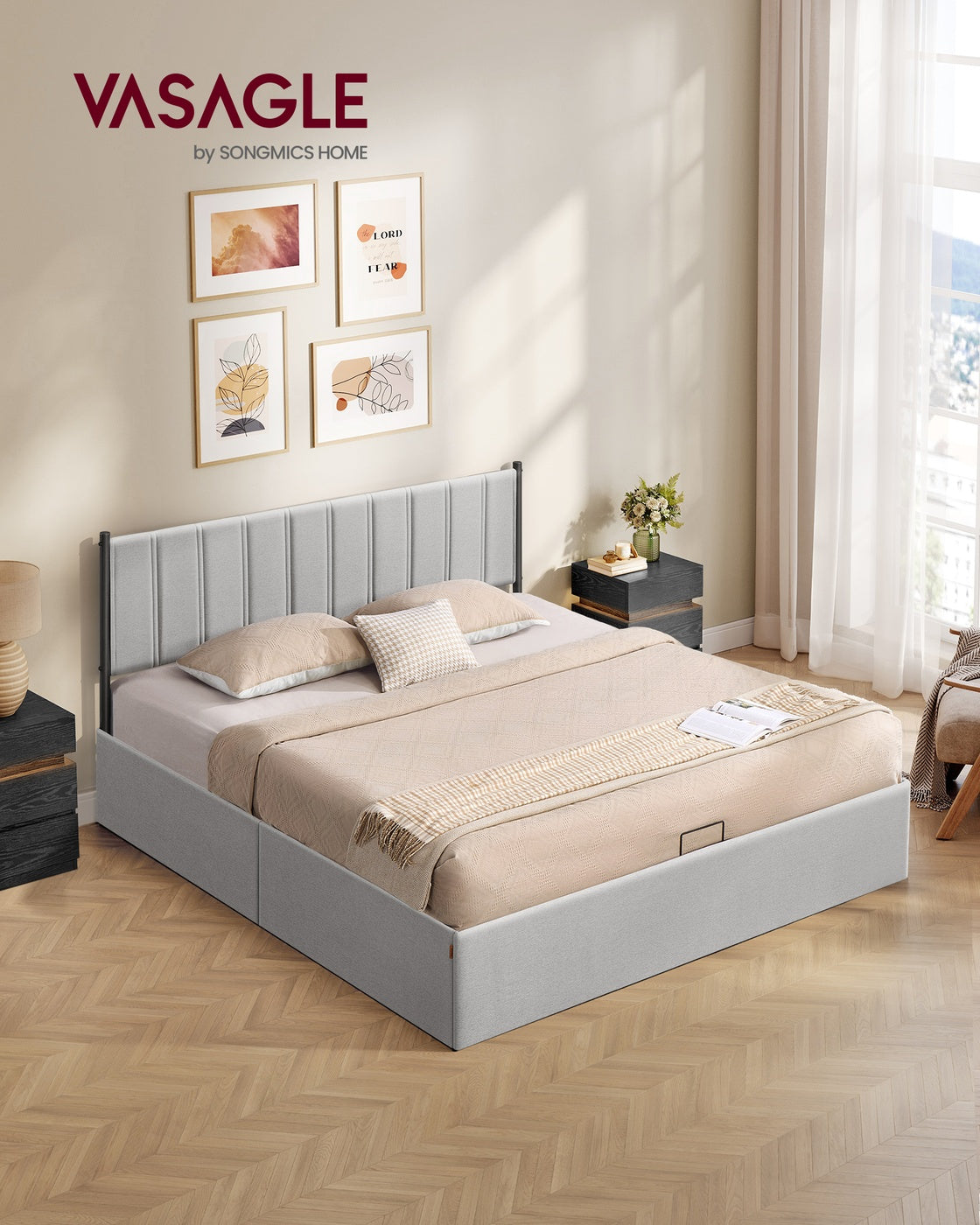 Lift Up Storage Bed Frame King Size - Dove Gray