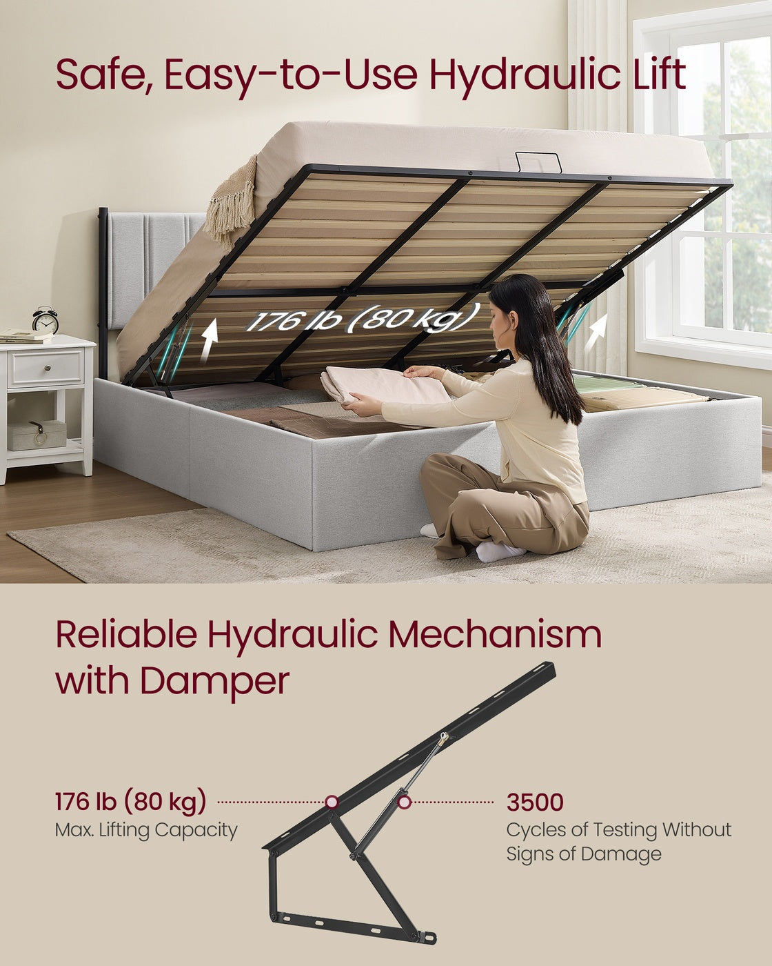 Lift Up Storage Bed Frame King Size - Dove Gray
