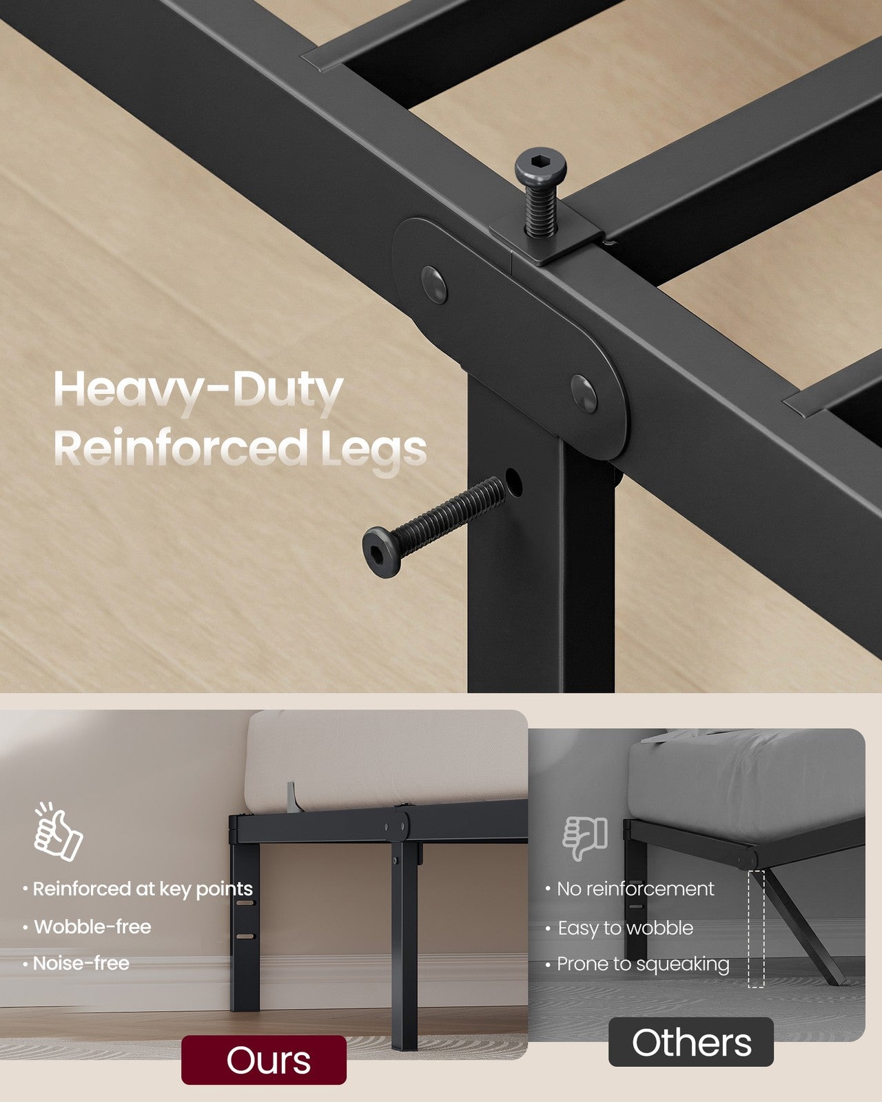 Queen Metal Bed Frame 14 Inches Tall - Matte Black