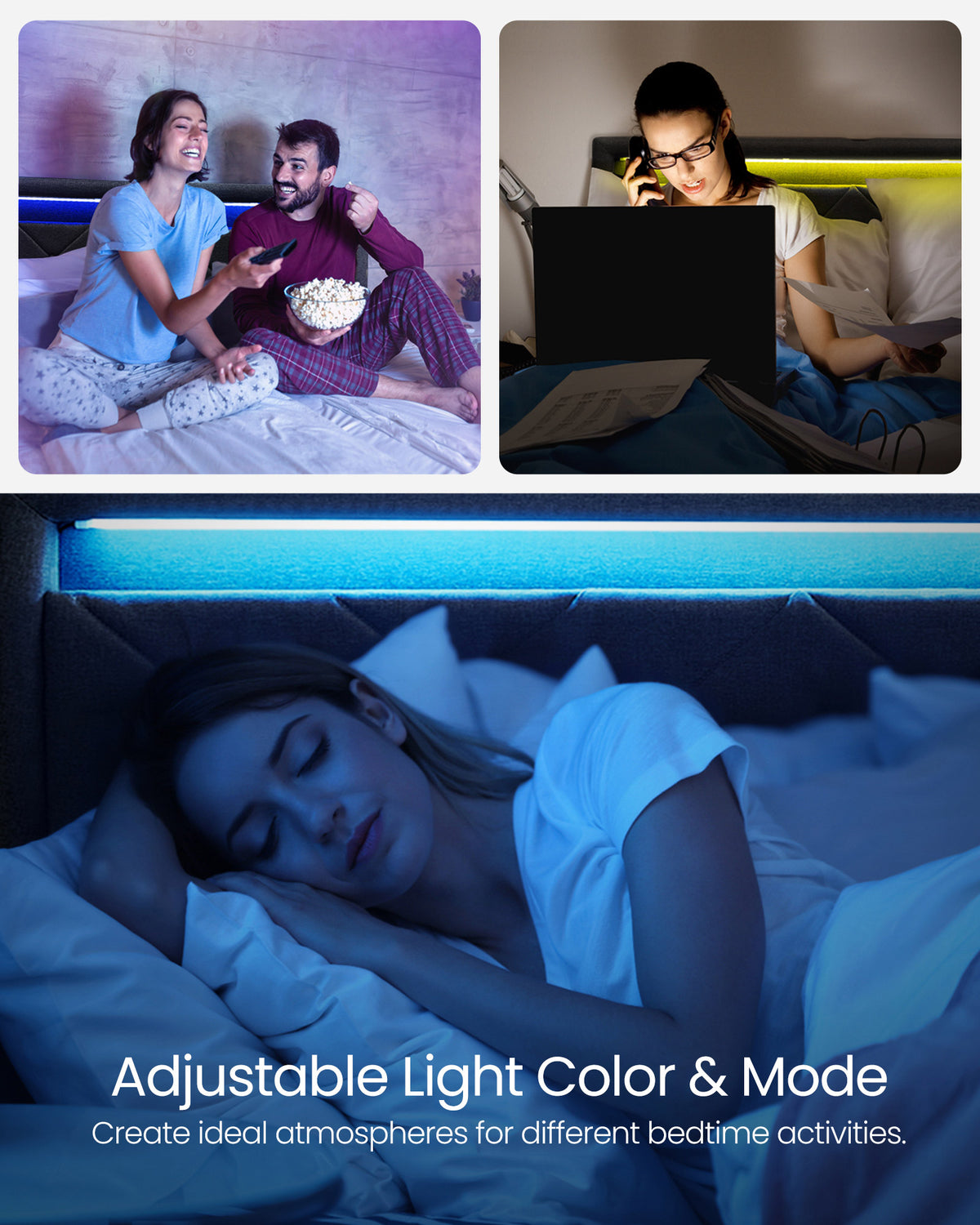 LED Bed Frame - Queen Size - Headboard and 4 Drawers
