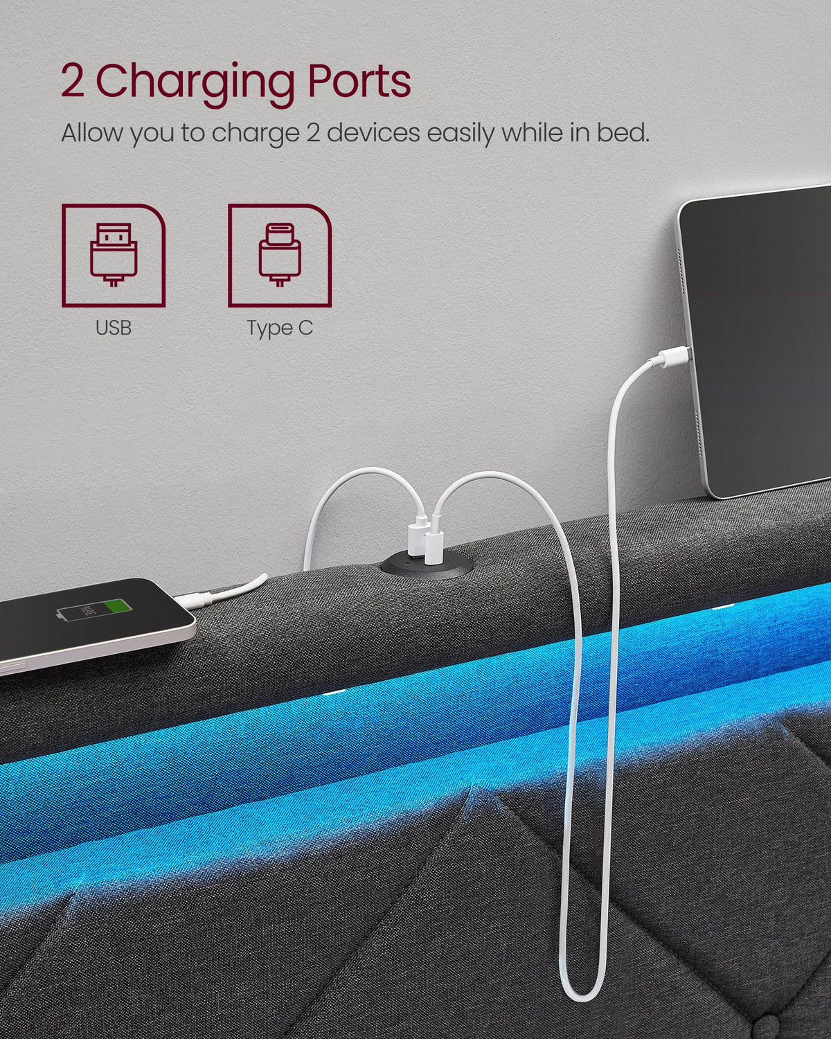 LED Bed Frame - Queen Size - Headboard and 4 Drawers