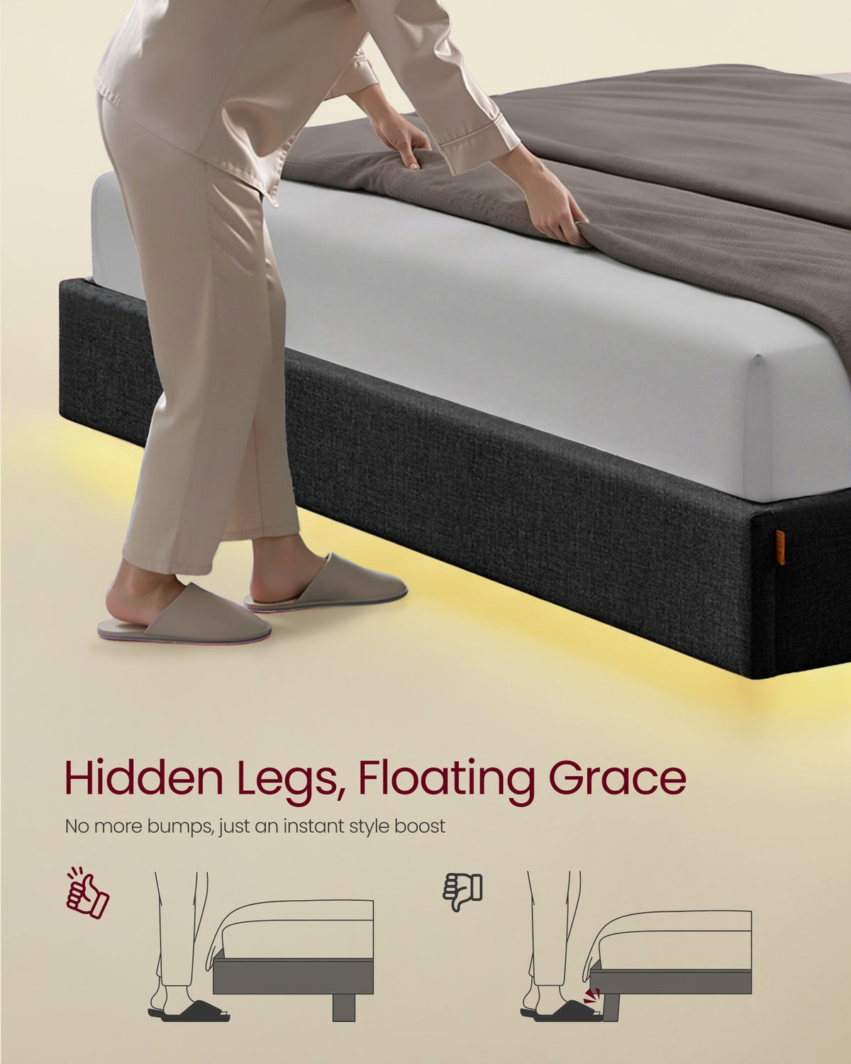 Queen-Size Floating Bed Frame - LED Lights