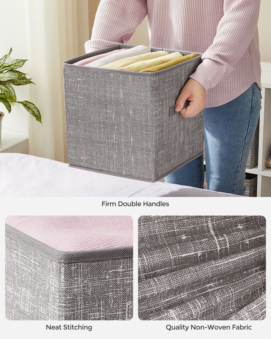 Non-Woven Fabric Storage Cubes with Double Handles - Taupe