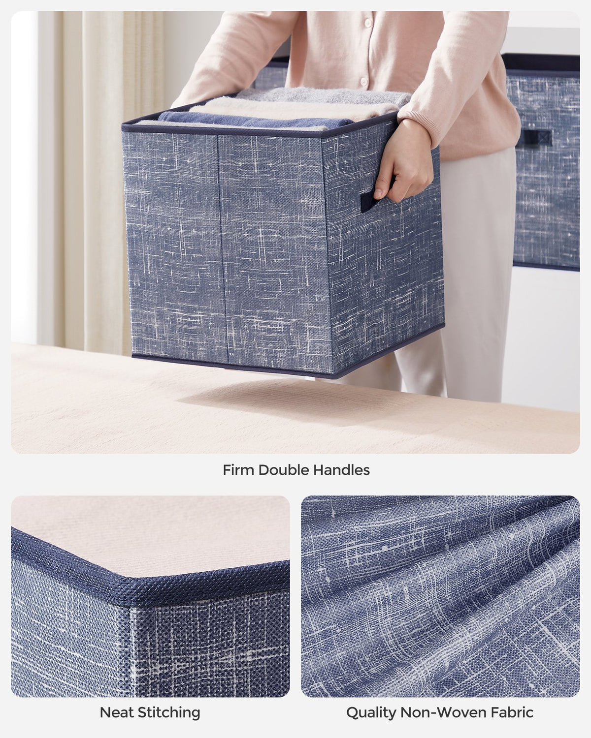 Non-Woven Fabric Storage Cubes with Double Handles - Set of 6