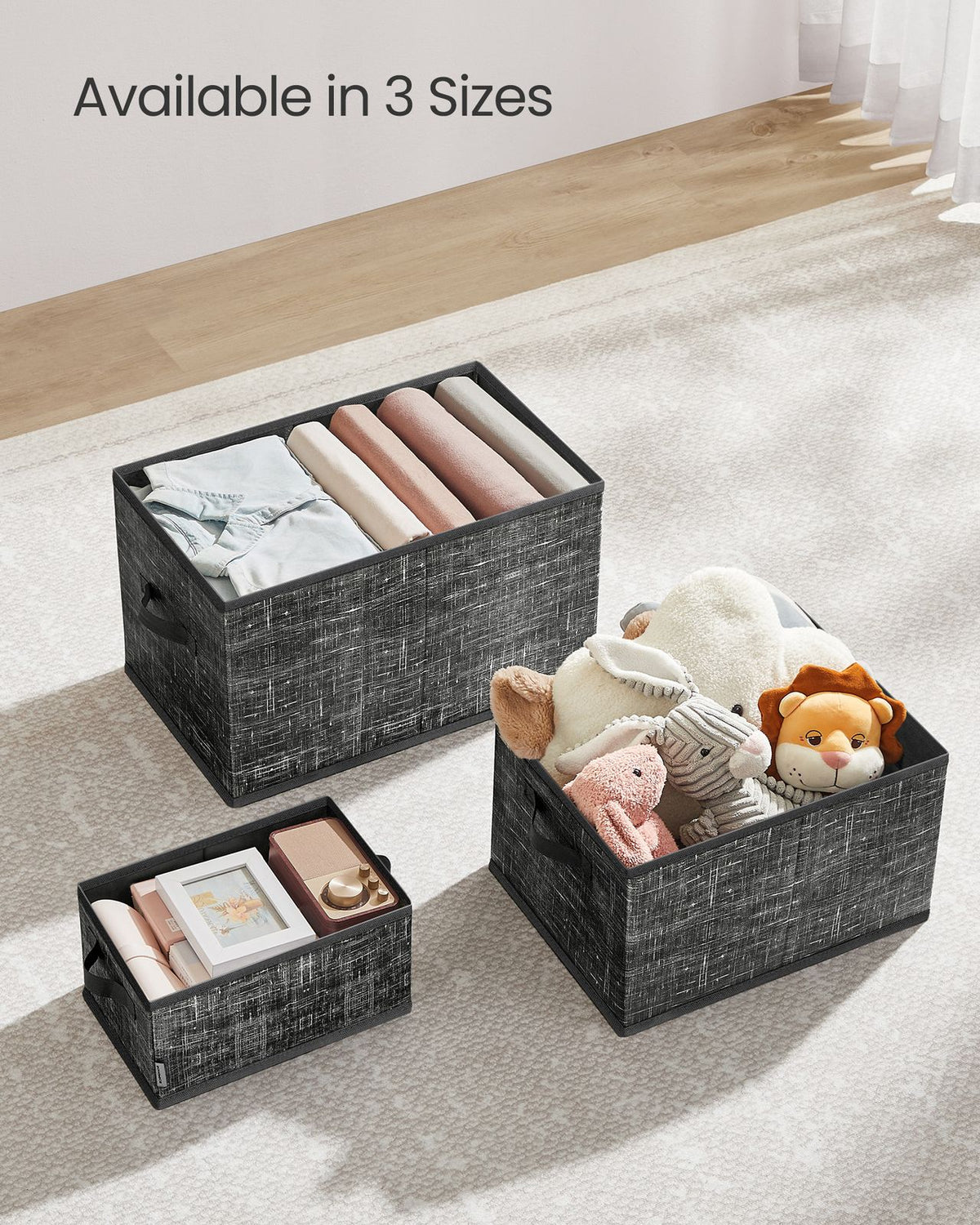 Fabric Storage Bins - Foldable - Label Holders - Set of 3