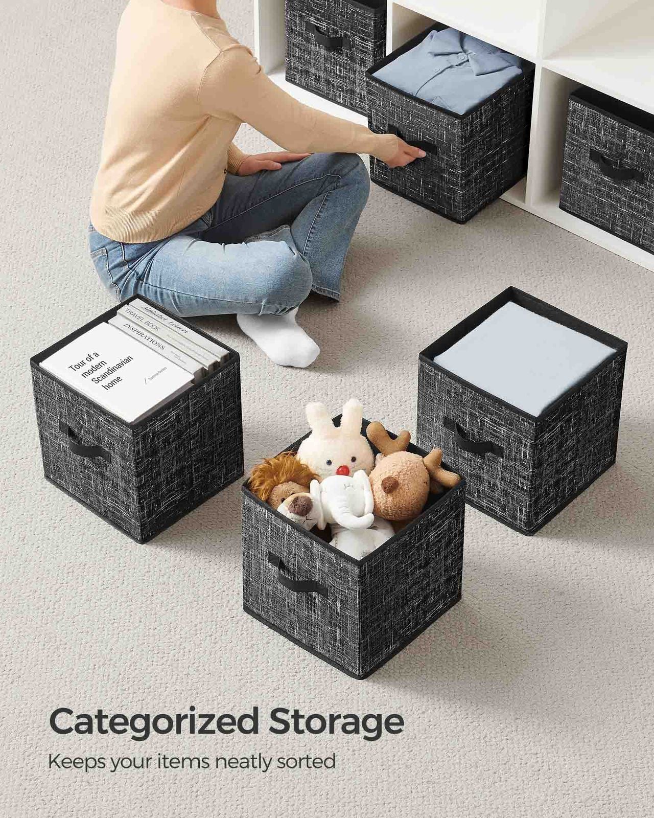 Set of 8 Foldable Storage Cubes - Ink Black
