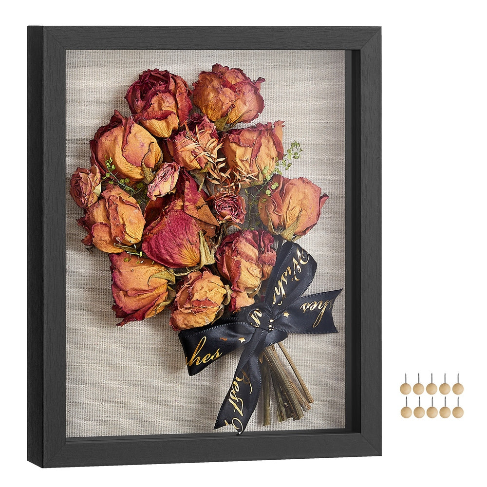 8x10 Black Box Frame Display Case with Top Slot and Stick Pins - Black - 15”L x 11.9”W